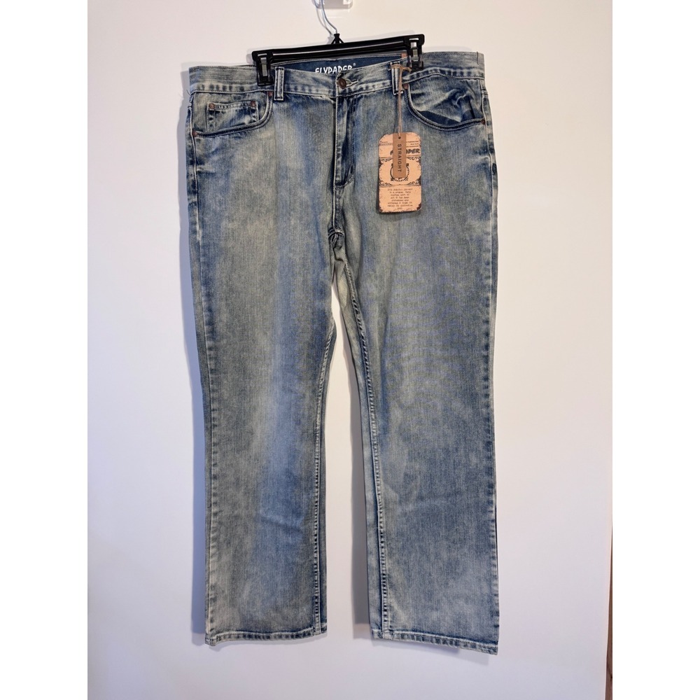 Flypaper Mens Straight Leg Distressed Blue Jeans Light Wash 40x32 FL19283G NEW